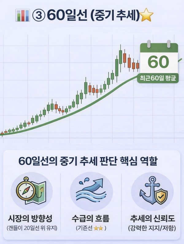 주식 60일선 중기 추세 방향성과 신뢰도 설명 이미지