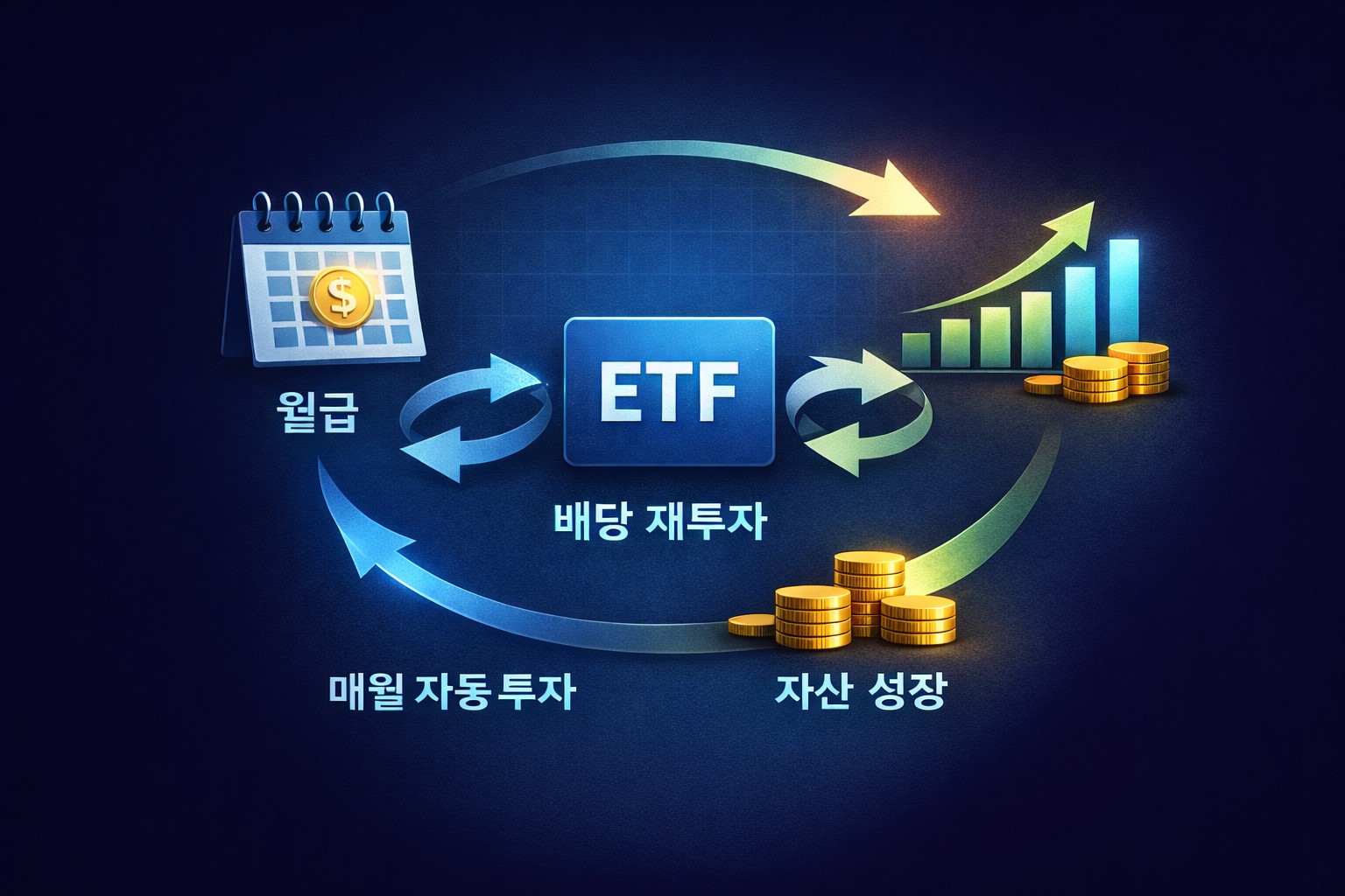 매월 자동 투자와 ETF 배당 재투자를 통한 자산 성장 구조를 설명한 이미지