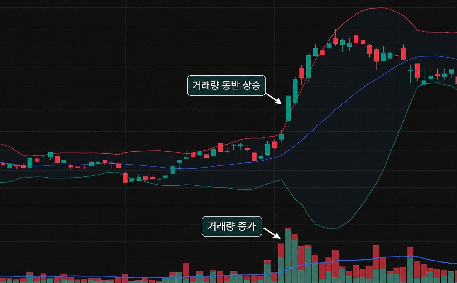 주식 거래량 보는 법 거래량 증가와 강한 상승이 함께 나타난 실제 차트 예시