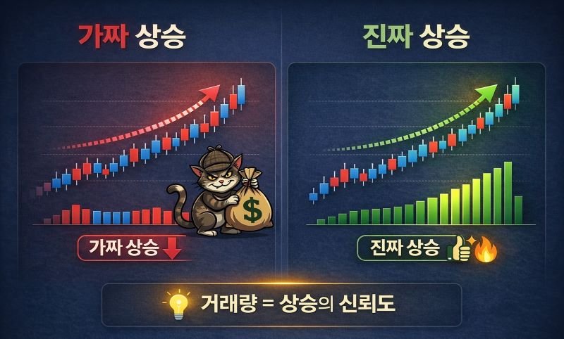 거래량 보는 법 진짜 상승 가짜 상승 비교