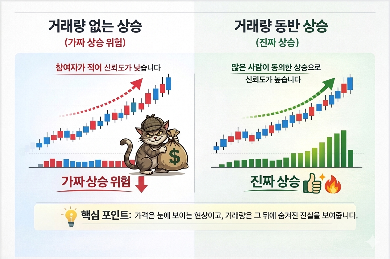 거래량 보는 법 진짜 상승 가짜 상승 비교