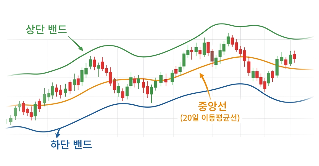 볼린저 밴드 보는 법 상단 밴드 중앙선 하단 밴드 구조 설명 이미지