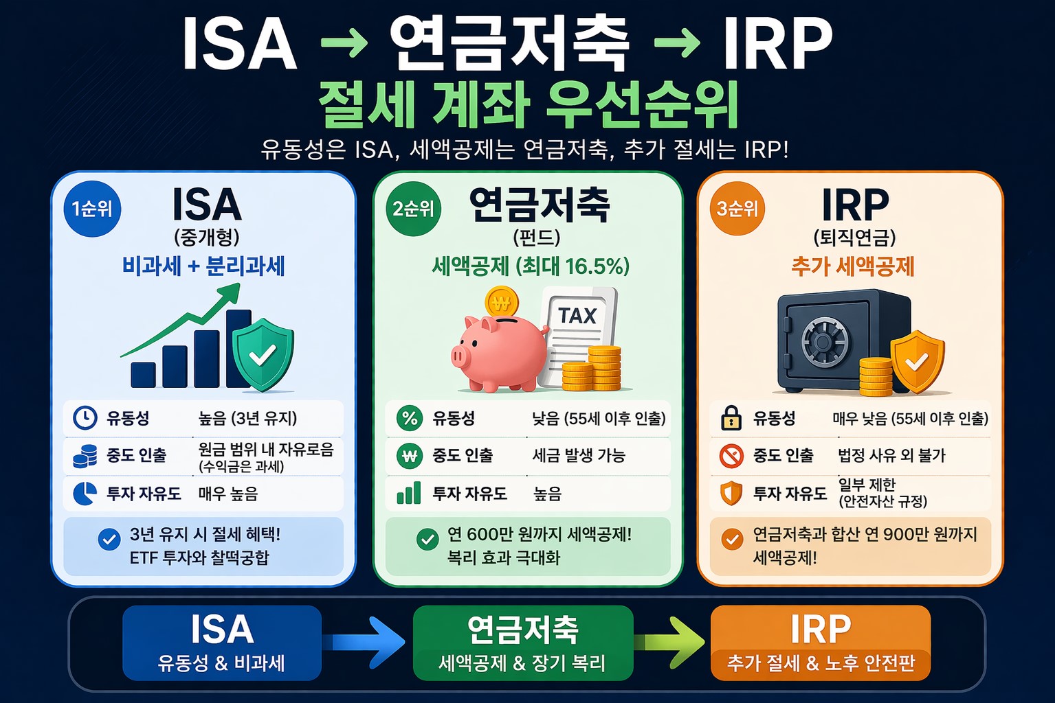 ISA 연금저축 IRP 절세 계좌 우선순위 비교 인포그래픽 2026