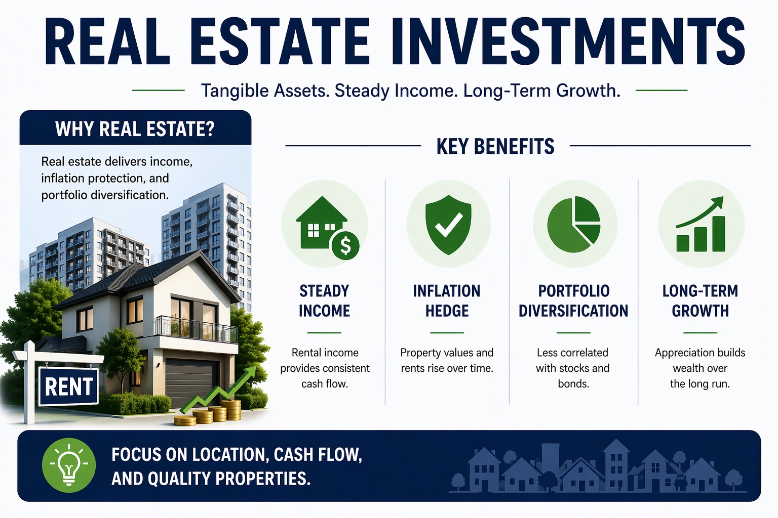 real estate investment benefits including steady income and inflation hedge