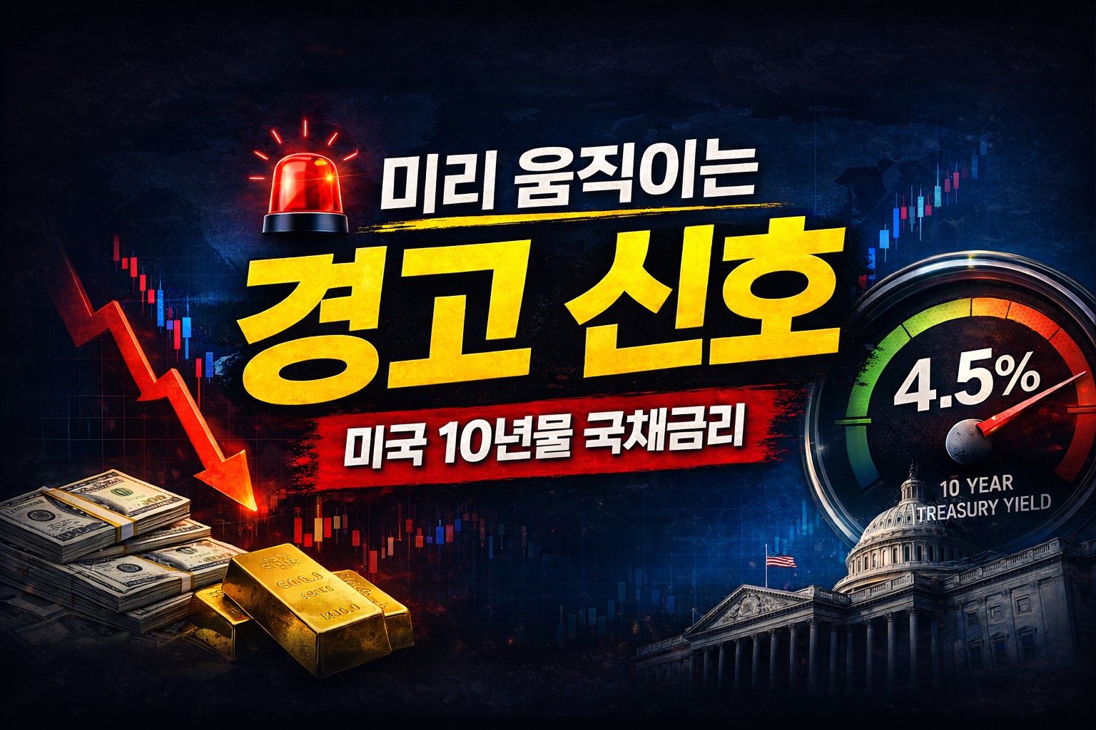 미국 10년물 국채금리 4.5% 상승으로 인한 시장 급락 신호와 나스닥 기술주 충격을 보여주는 매크로 분석 대표 썸네일