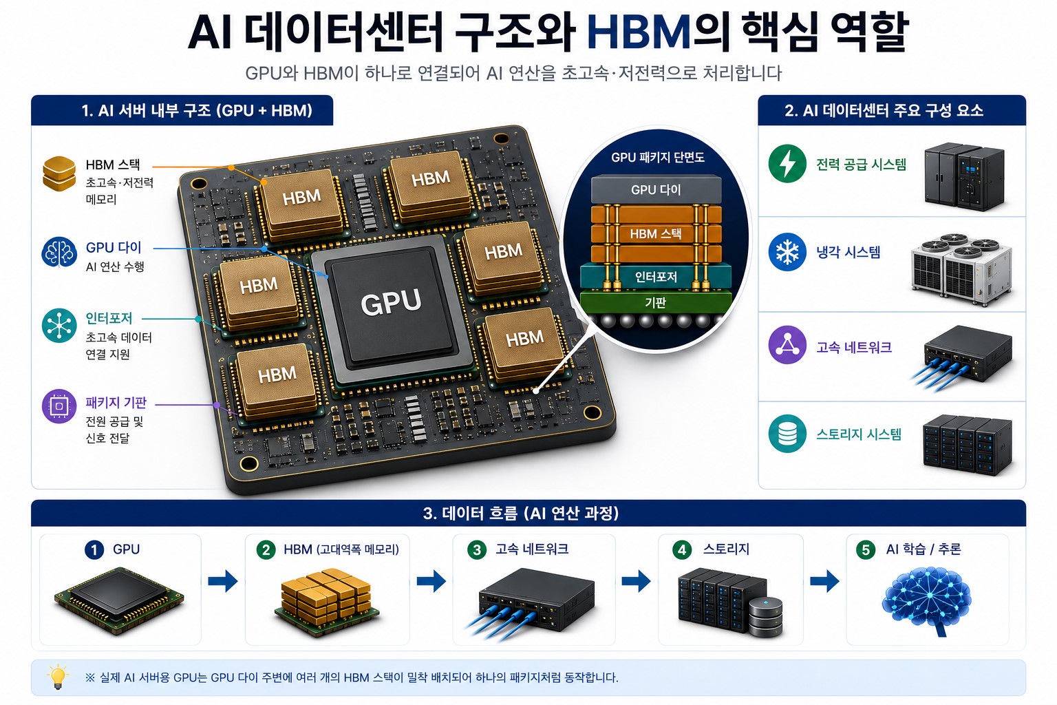 AI 데이터센터 구조와 GPU HBM 연결 아키텍처