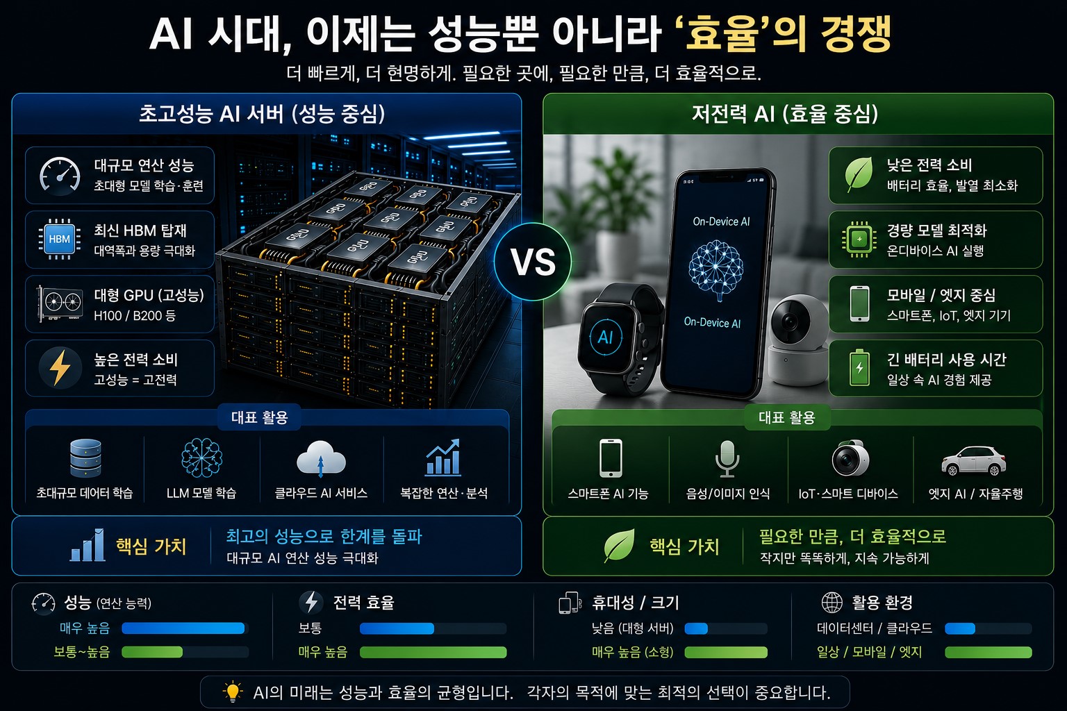 AI 반도체 시장의 성능 경쟁과 효율 경쟁 비교 구조