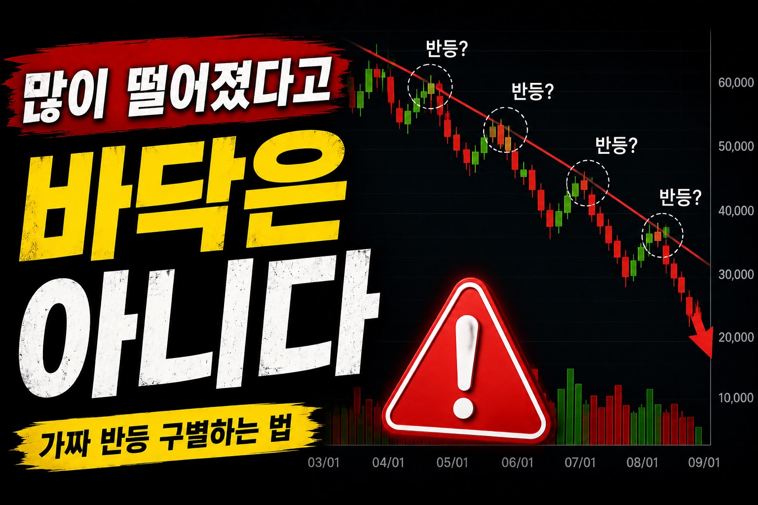 가짜 반등 구별하는 법을 설명하는 하락 추세 주식 차트 썸네일
