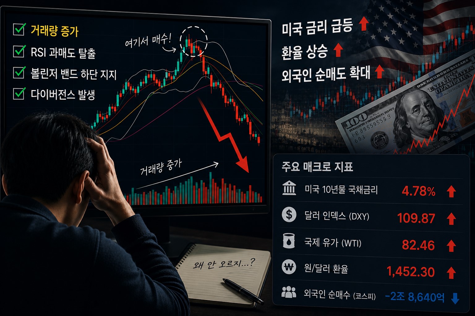 차트는 좋은데 왜 안 오를까를 보여주는 금리·환율·외국인 수급 흐름 이미지