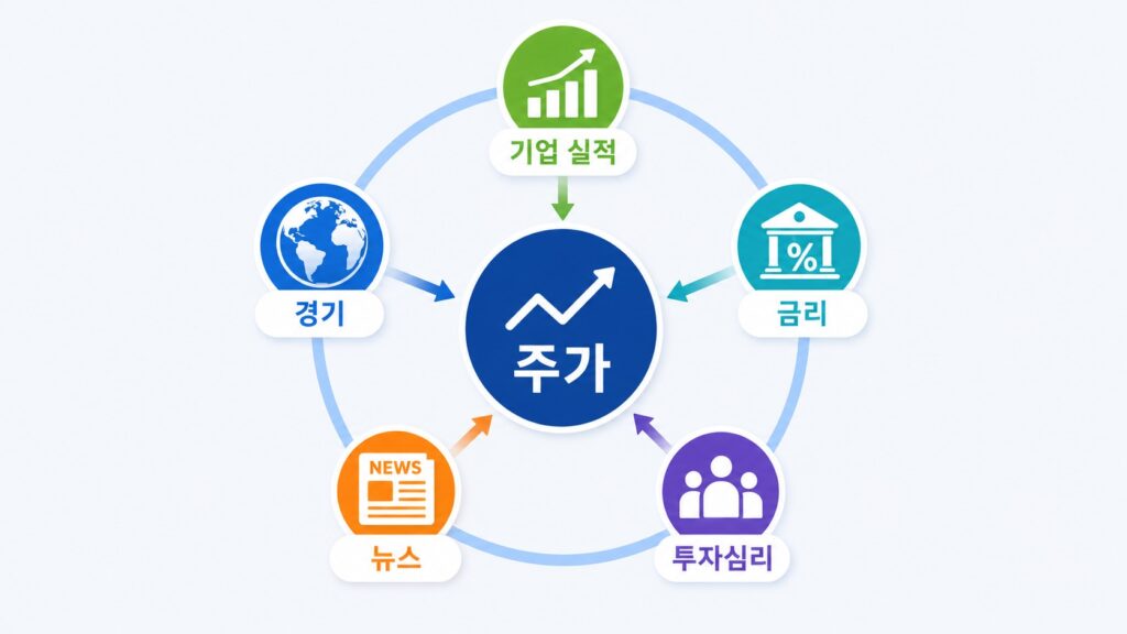 주식이란 무엇인가를 이해하기 위한 주가 변동 요인 인포그래픽