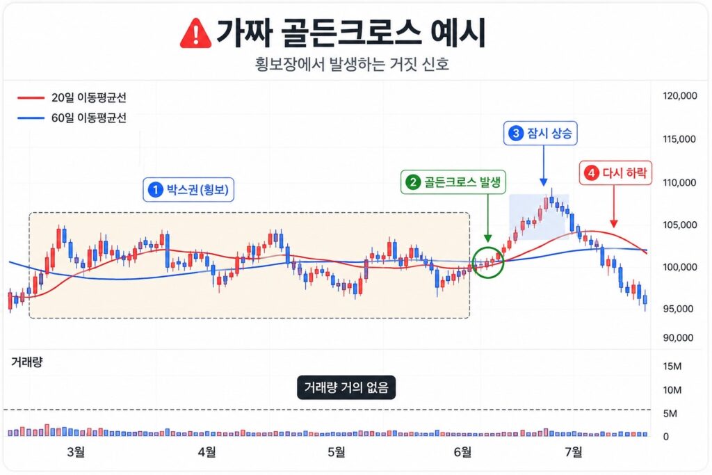 횡보장에서 발생하는 가짜 골든크로스 예시