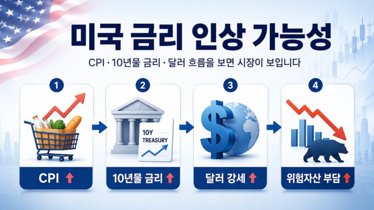 미국 금리 인상 가능성이 CPI와 미국 10년물 국채금리, 달러를 통해 증시에 영향을 미치는 구조