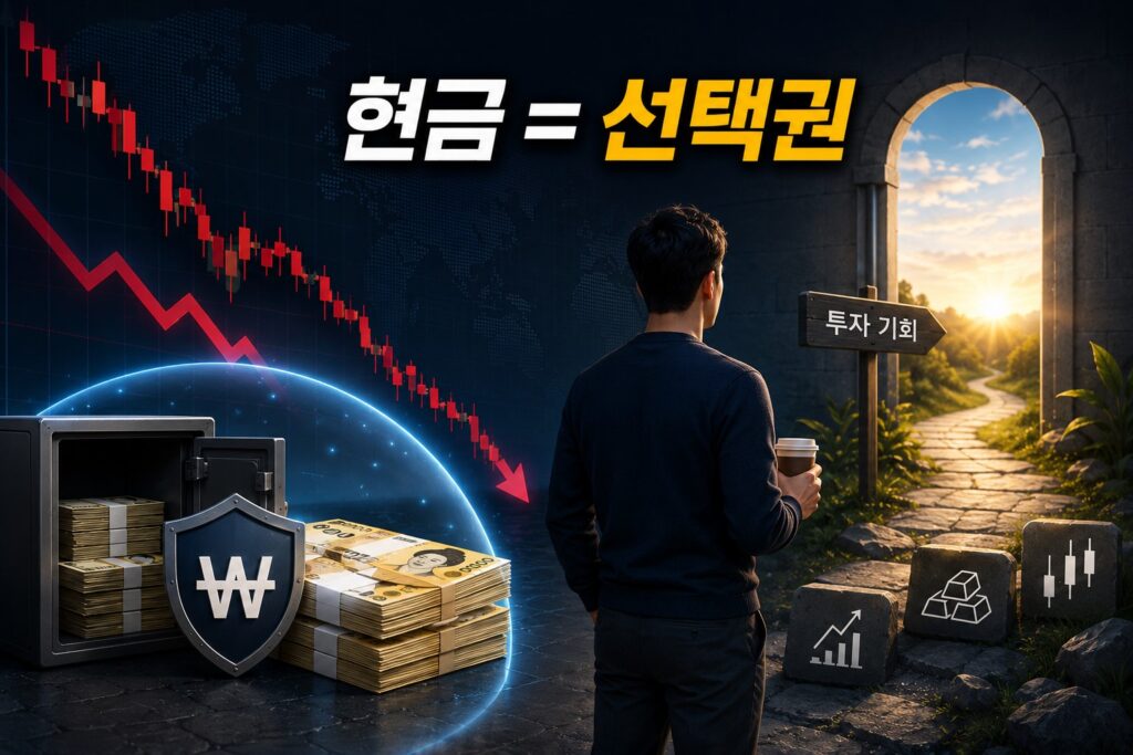 시장 하락기에 현금이 투자 선택권을 제공하는 자산배분 개념