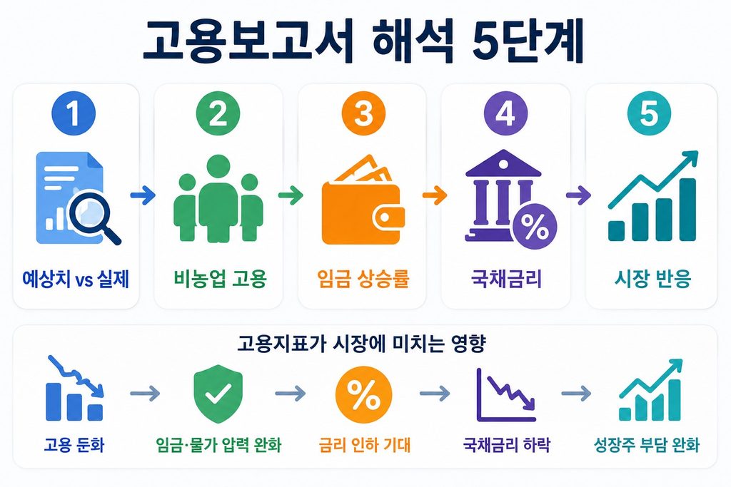 미국 고용보고서를 예상치 고용 임금 국채금리 주식시장 순서로 확인하는 5단계
