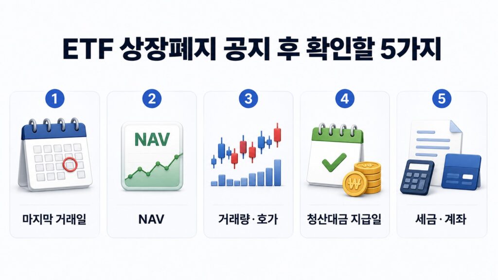 ETF 상장폐지 공지 후 확인해야 할 마지막 거래일 NAV 거래량 청산대금 체크리스트