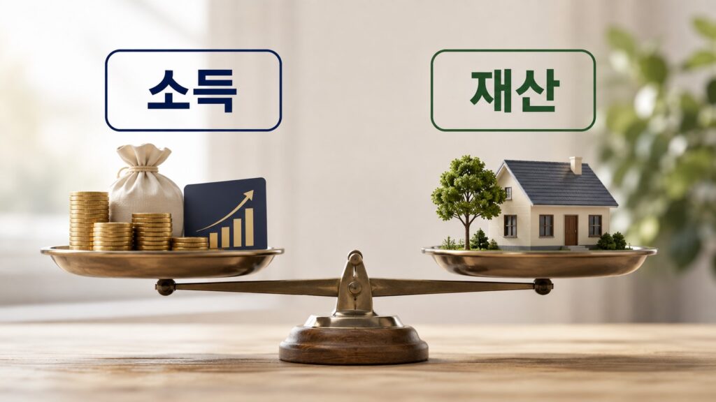 건강보험 피부양자 판단에서 소득과 재산을 함께 확인하는 모습