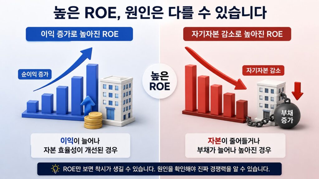 높은 ROE가 이익 증가 또는 자기자본 감소로 만들어지는 두 가지 구조