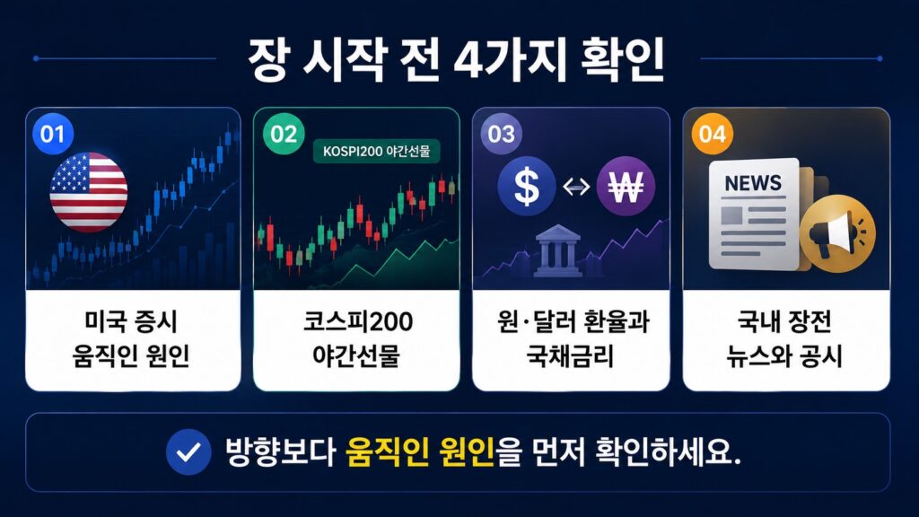 코스피 야간선물을 활용할 때 장 시작 전 확인해야 할 미국 증시 환율 금리 장전 뉴스 체크리스트
