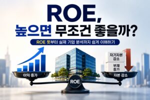 ROE 뜻과 기업의 이익 및 자기자본 관계를 표현한 이미지
