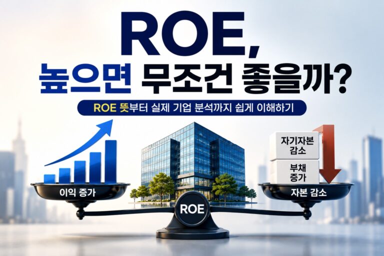 ROE 뜻과 기업의 이익 및 자기자본 관계를 표현한 이미지
