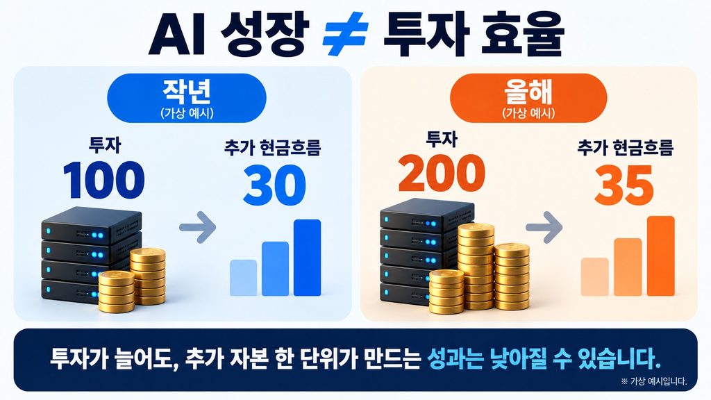 AI 투자 증가와 자본생산성 차이를 설명하는 가상 예시