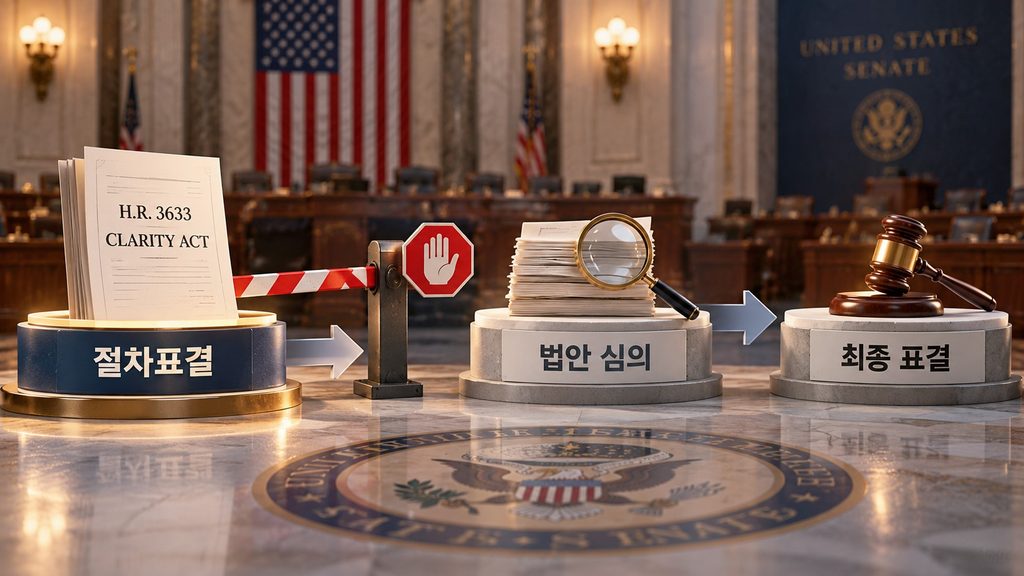 클래리티 법안 절차표결과 최종 표결의 차이를 보여주는 미국 상원 절차