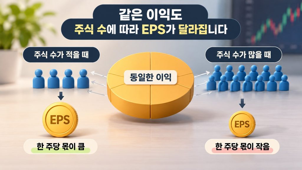 같은 순이익도 주식 수에 따라 EPS가 달라지는 구조