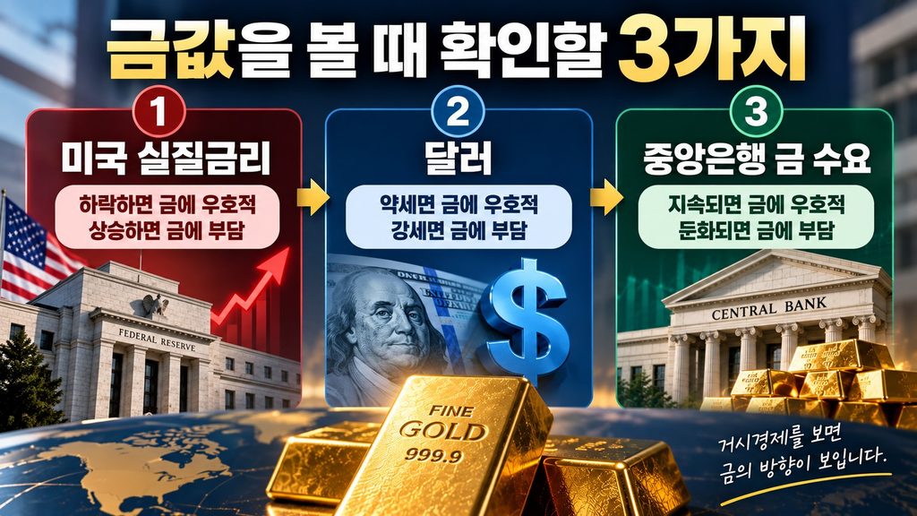 금값 분석에서 실질금리 달러 중앙은행 수요를 확인하는 순서