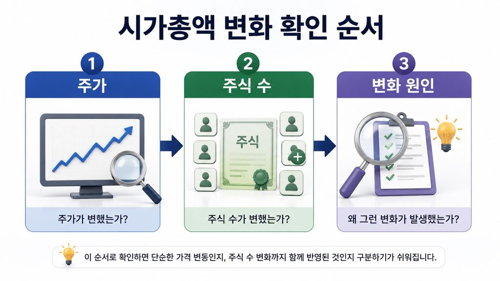 시가총액 변화를 주가 주식 수 변화 원인 순서로 확인하는 과정