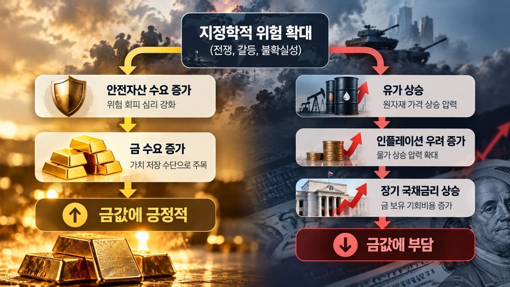 지정학적 위험이 금값에 미치는 두 가지 경로